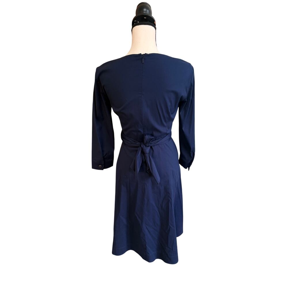 Lafayette 148 NY Penelope Stretch Cotton Wrap Midi Dress Navy Size 4 NWOT $1198 - Picture 5 of 9